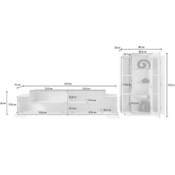 Parete attrezzata 290x121h cm moderna bianco lucido acero Milos Gihome®