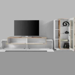 Parete attrezzata 290x121h cm moderna bianco lucido acero Milos Gihome®