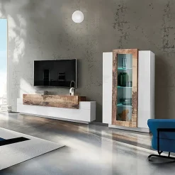 Parete attrezzata 290x121h cm moderna bianco lucido acero Milos Gihome®