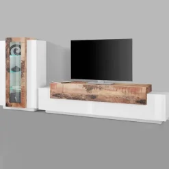 Parete attrezzata 290x121h cm moderna bianco lucido acero Milos Gihome®