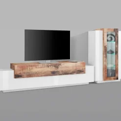 Parete attrezzata 290x121h cm moderna bianco lucido acero Milos Gihome®