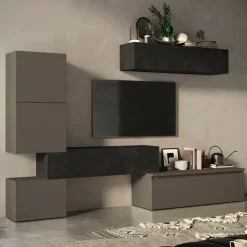 Parete attrezzata 290x195h cm moderna grigio scuro antracite Sunset 16