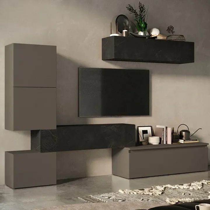 Parete attrezzata 290x195h cm moderna grigio scuro antracite Sunset 16