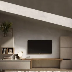 Parete attrezzata 322x140h cm moderna tortora rovere scuro Sunset 18