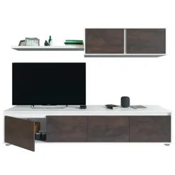 Parete attrezzata 200x145h cm moderna soggiorno bianco opaco ossido Itaca