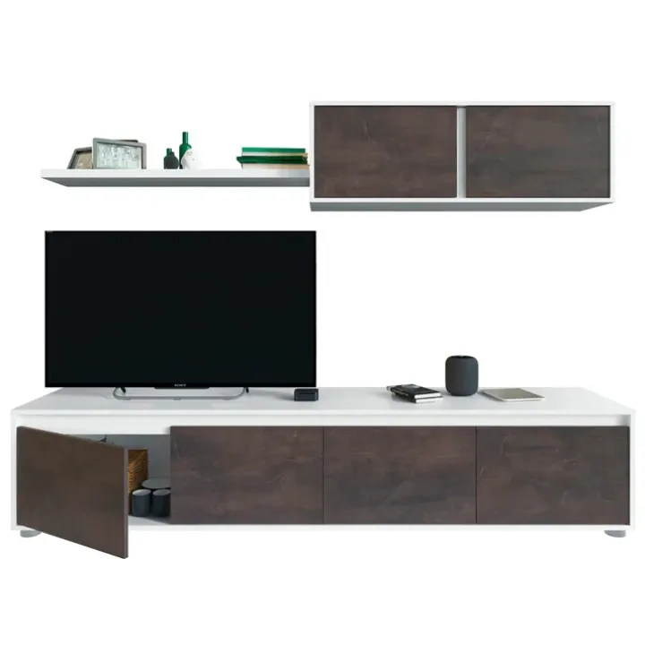 Parete attrezzata 200x145h cm moderna soggiorno bianco opaco ossido Itaca