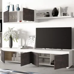 Parete attrezzata 200x145h cm moderna soggiorno bianco opaco ossido Itaca