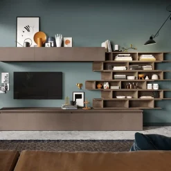 Parete attrezzata 345x170h cm moderna rovere marrone bronzo Sunset 13