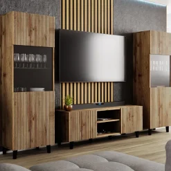 Parete attrezzata 290x183h cm moderna cannettato quercia Essence