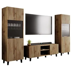 Parete attrezzata 290x183h cm moderna cannettato quercia Essence