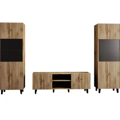 Parete attrezzata 290x183h cm moderna cannettato quercia Essence