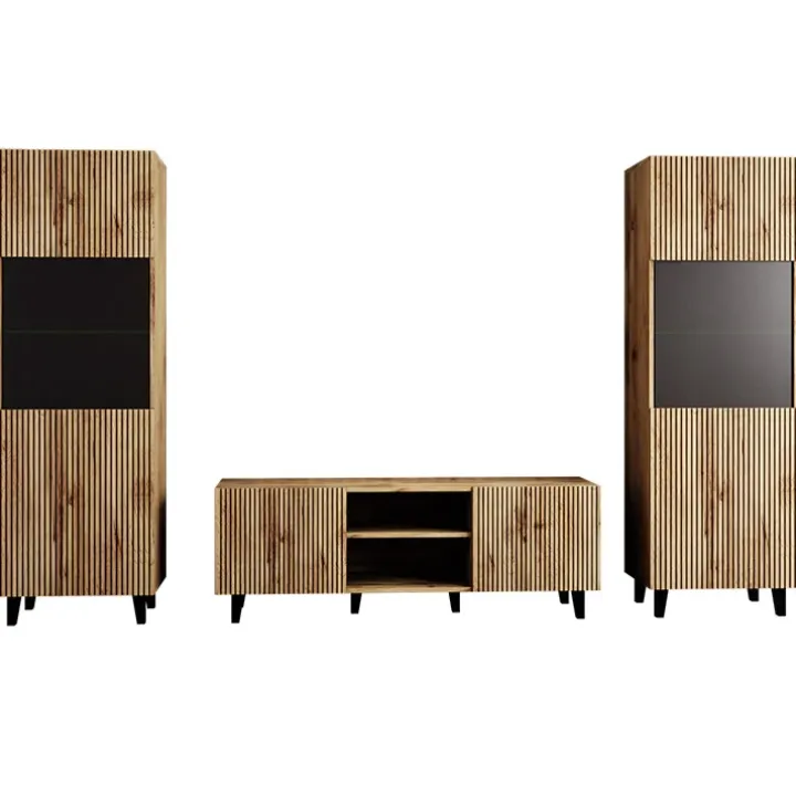 Parete attrezzata 290x183h cm moderna cannettato quercia Essence
