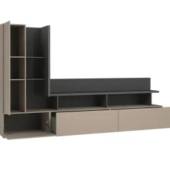 Parete attrezzata 325x180h cm moderna con vetrina beige grigio Matt