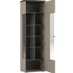 Parete attrezzata 325x180h cm moderna con vetrina beige grigio Matt