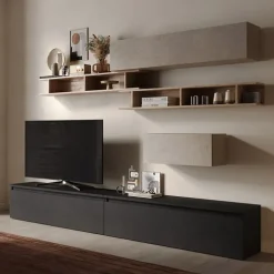 Parete attrezzata 276x190h cm moderna tortora rovere ossido Sunset 39