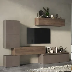 Parete attrezzata 290x195h cm moderna rovere marrone bronzo Sunset 16