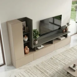Parete attrezzata 270x162h cm moderna beige grigio Matt
