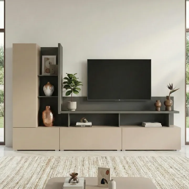 Parete attrezzata 270x162h cm moderna beige grigio Matt