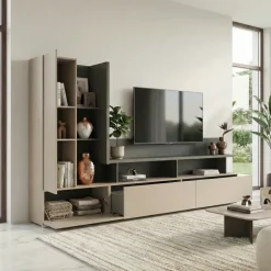 Parete attrezzata 270x162h cm moderna beige grigio Matt