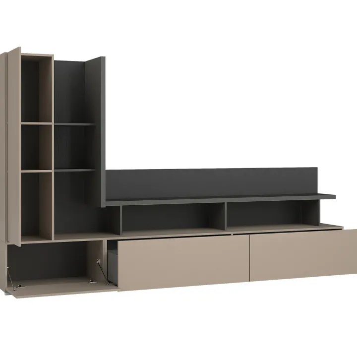 Parete attrezzata 270x162h cm moderna beige grigio Matt