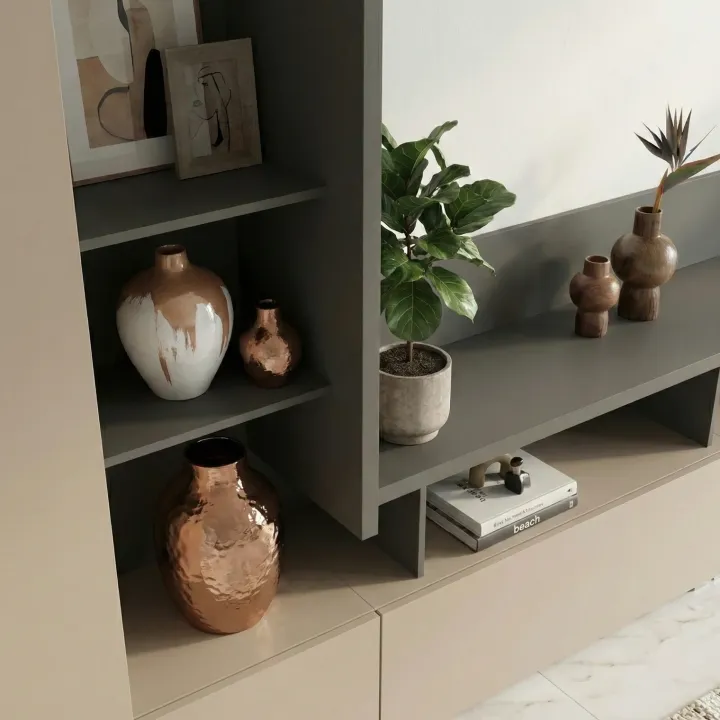 Parete attrezzata 270x162h cm moderna beige grigio Matt