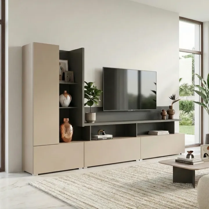 Parete attrezzata 270x162h cm moderna beige grigio Matt