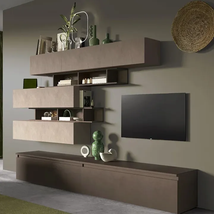 Parete attrezzata 276x190h cm moderna tortora marrone bronzo Sunset 26
