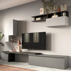 Parete attrezzata 330x200h cm moderna grigio antracite Sunset 33