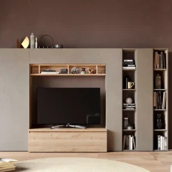 Parete attrezzata 305x186h cm moderna tortora rovere chiaro Sunset 36