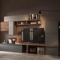 Parete attrezzata 300x195h cm moderna rovere ossido tortora Sunset 46