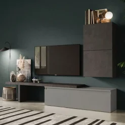 Parete attrezzata 260x190h cm moderna antracite grigio scuro Sunset 52