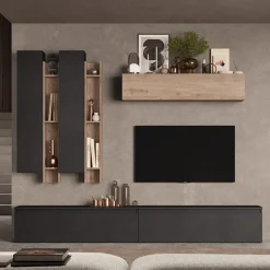Parete attrezzata 276x210h cm moderna rovere ossido nero Sunset 4