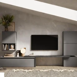 Parete attrezzata 322x140h cm moderna grigio scuro antracite Sunset 18