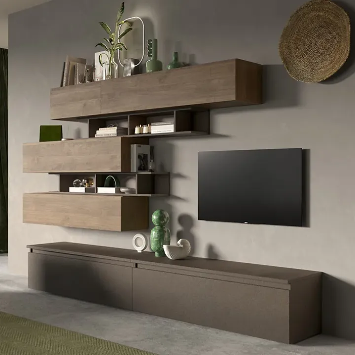 Parete attrezzata 276x190h cm moderna rovere marrone bronzo Sunset 26