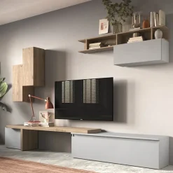 Parete attrezzata 330x200h cm moderna rovere grigio chiaro Sunset 33