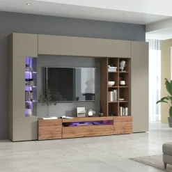 Parete attrezzata 290x190h cm moderna tortora rovere Zenith