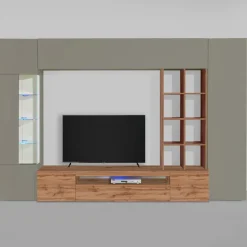 Parete attrezzata 290x190h cm moderna tortora rovere Zenith