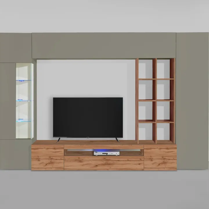 Parete attrezzata 290x190h cm moderna tortora rovere Zenith