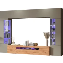 Parete attrezzata 290x190h cm moderna 2 vetrine tortora rovere Zenith 2