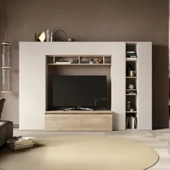 Parete attrezzata 277x186h cm moderna beige rovere chiaro Sunset 63