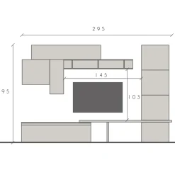 Parete attrezzata 295x195h cm moderna beige marrone rovere scuro Sunset 64