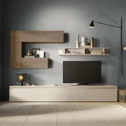 Parete attrezzata 276x190h cm moderna beige rovere chiaro Sunset 65