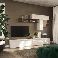 Parete attrezzata 276x210h cm moderna beige rovere scuro Sunset 73