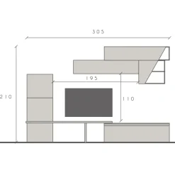 Parete attrezzata 305x210h cm moderna grigio chiaro rovere chiaro Sunset 74