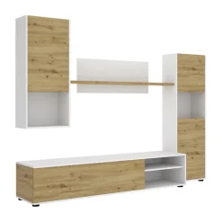 Parete attrezzata 220x175h cm moderna legno rovere bianco Matias