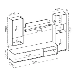 Parete attrezzata 220x175h cm moderna legno rovere bianco Matias
