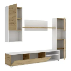 Parete attrezzata 220x175h cm moderna legno rovere bianco Matias