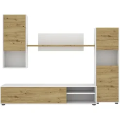 Parete attrezzata 220x175h cm moderna legno rovere bianco Matias