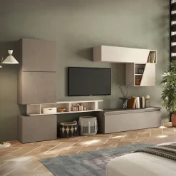 Parete attrezzata 285x200h cm moderna beige marrone Sunset 77
