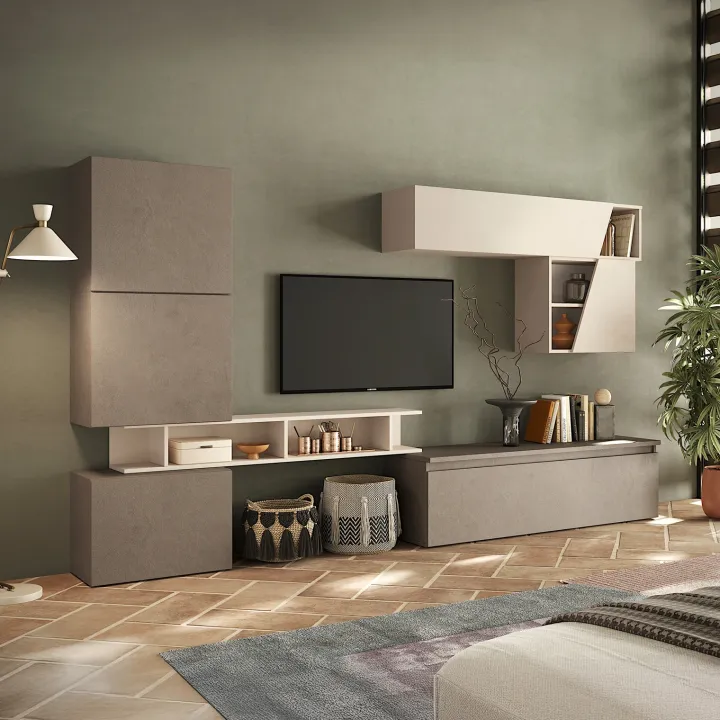Parete attrezzata 285x200h cm moderna beige marrone Sunset 77